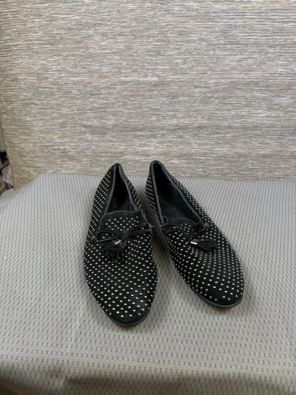 ALDO Shoes Mens Size 9 Black Studded Suede Tassel Loafers Slip On Dress Formal